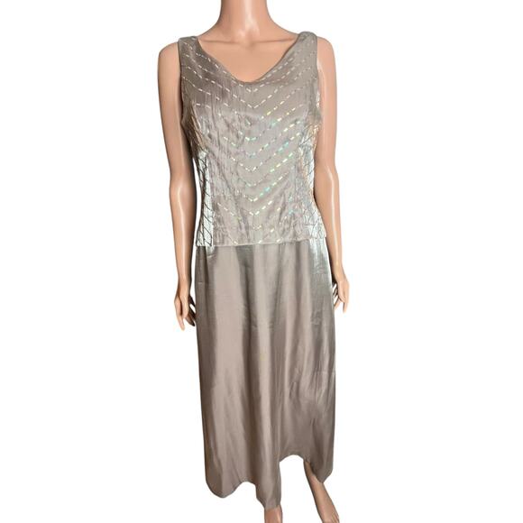 Alex Evenings Beaded Tan Maxi Dress 6P Slinky Mother of Bride New Years Glam - Picture 1 of 7